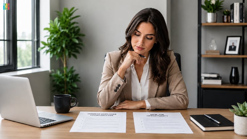 Professional comparing an employer’s counteroffer with a new job offer.